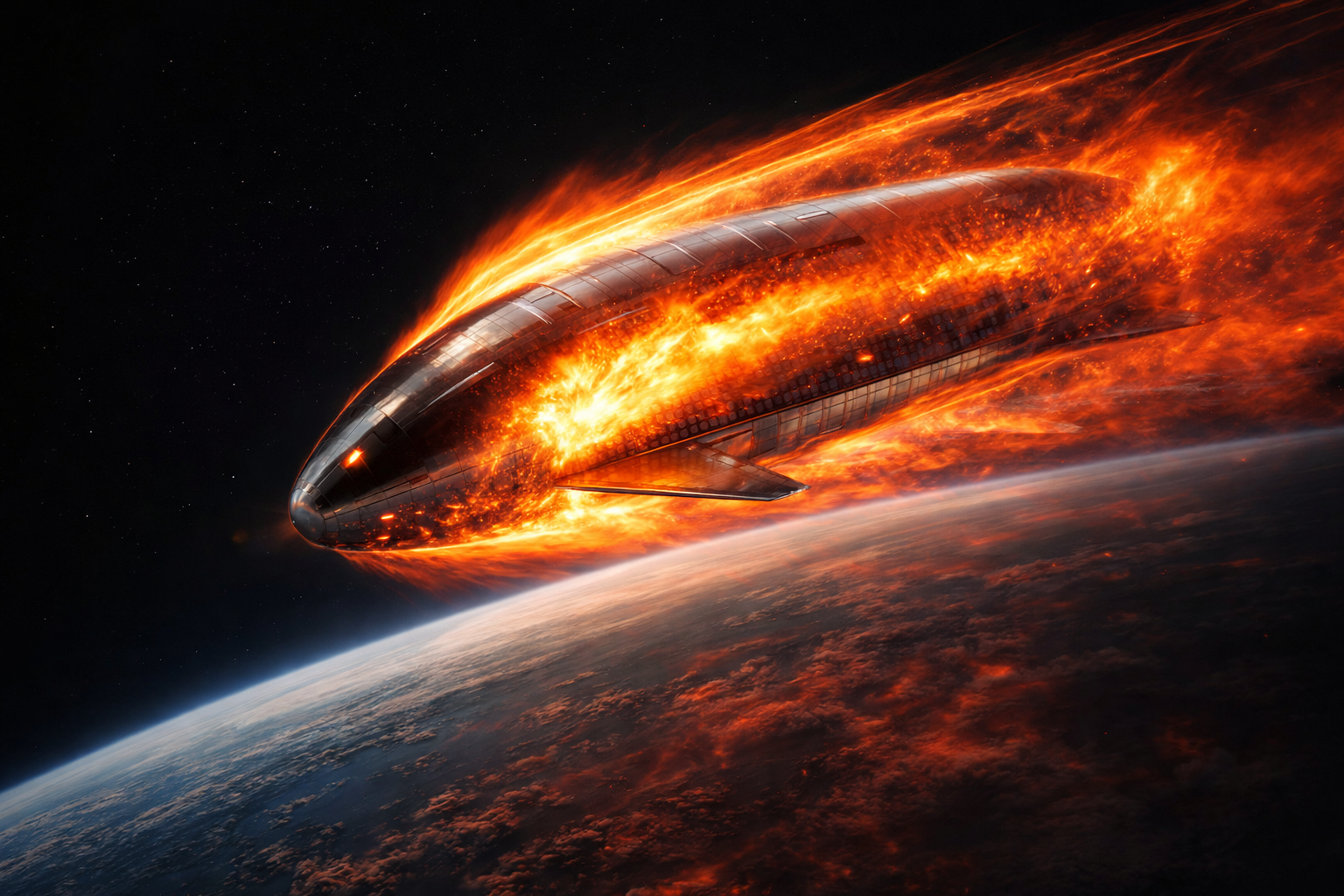 Starship re-entry through fiery plasma